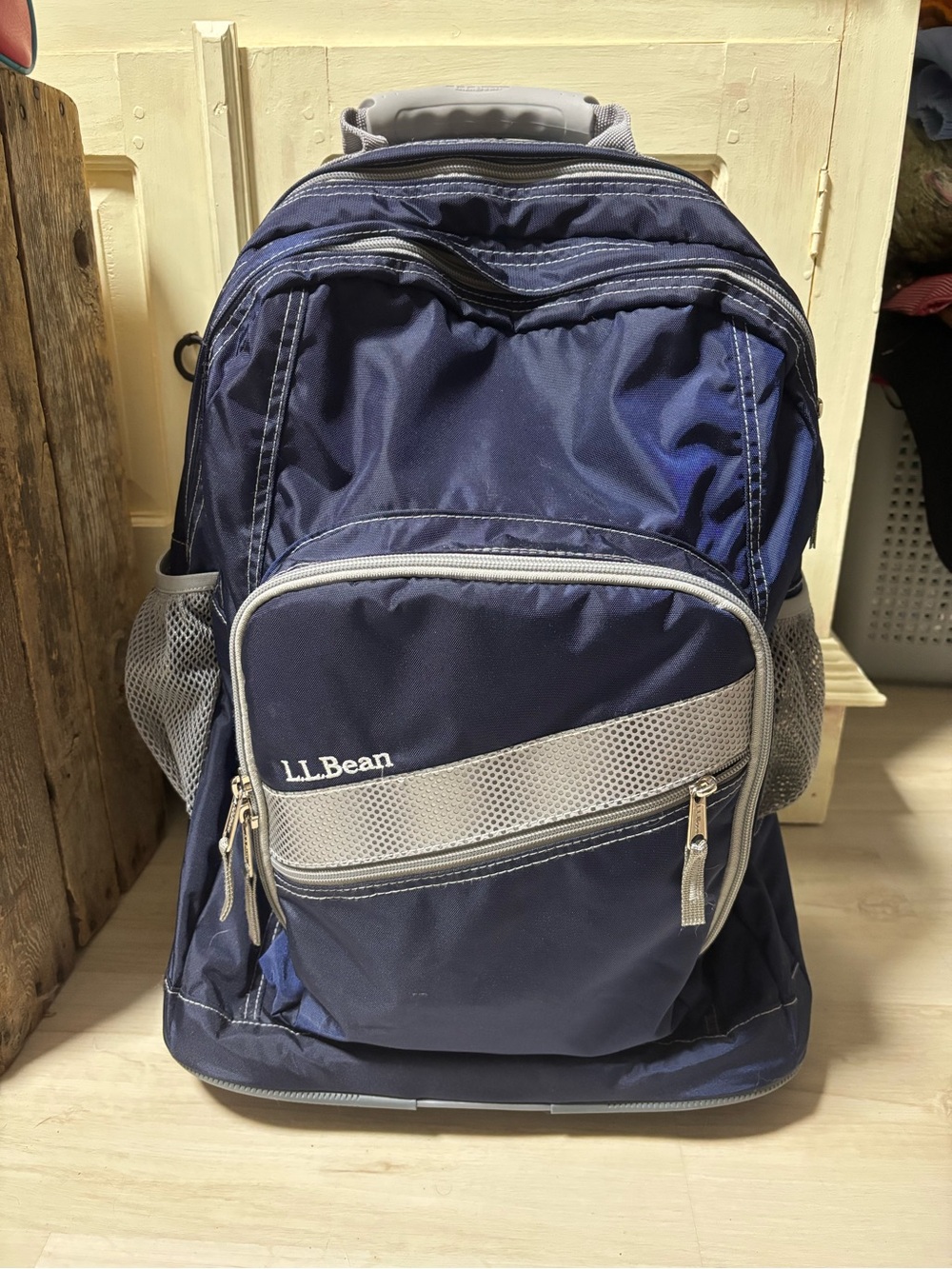 L.L. Bean Navy and Light Gray rolling backpack Backpack with Pockets